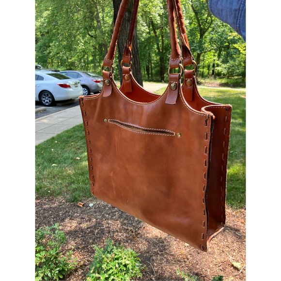 Patricia Nash Tote Leather Brown Laser Cut Bag Purse - Picture 2 of 16